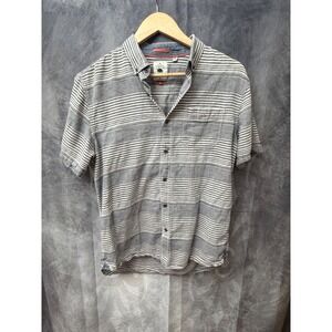 Copper & Oak Mens Blue White Striped Short Sleeve Cotton Button Down Shirt M